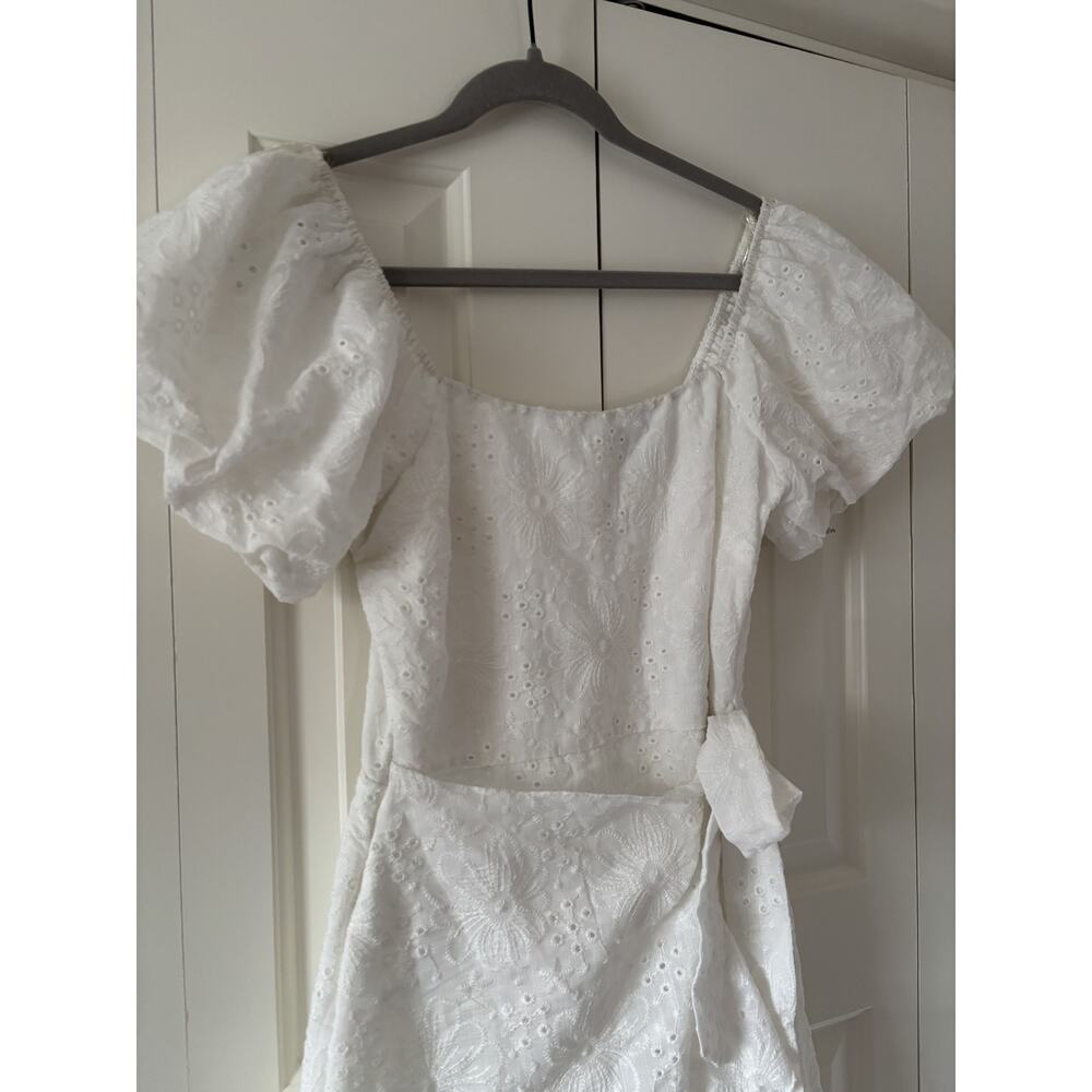 Trixxi White Puff Sleeve Eyelet Dress M - Picture 3 of 9